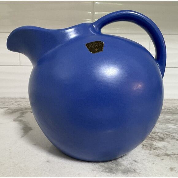 Vintage Rare MCM Camark Cobalt Blue Heavy Pottery Pitcher - Picture 2 of 9
